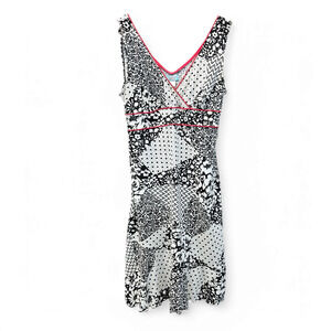 VTG Sfuzi Women's Y2K Babydoll Surplice Black White Red Sleeveless Dress Size M